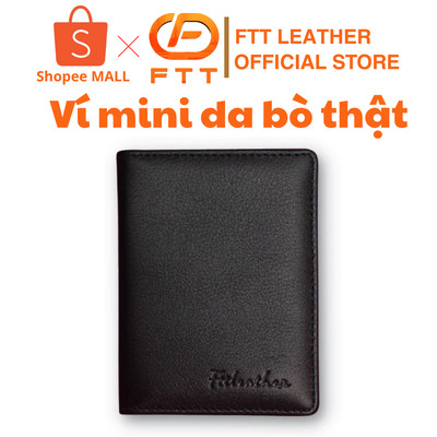 Ví da nam nữ đựng thẻ card mini da bò cao cấp dáng đứng gập đôi nhỏ gọn nhiều ngăn Ftt Leather