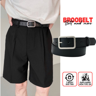 Thắt lưng unisex mặt chữ nhật Broobelt màu đen basic, dây nịt da pu bản 2.8cm đơn giản cho nam nữ