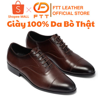 Giày tây nam công sở buộc dây dáng oxford captoe da bò trơn màu nâu FTT Leather mã F635
