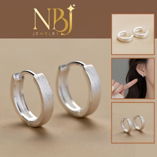 Khuyên tai bạc ta S999 NBJ JEWELRY, bông tai bạc dạng tròn trơn nhám bề mặt dành cho nữ