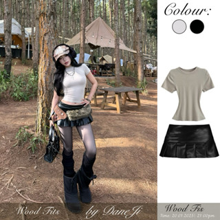 [ WOOD FITS ] Set slimtee ôm body và chân váy xếp ly da đen cạp trễ basic dễ mặc [ ĐỌC KĨ MÔ TẢ - KHÔNG KÈM PHỤ KIỆN ]