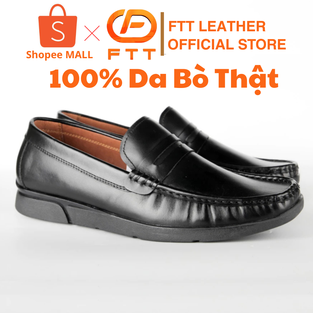 Giày da bò nam dáng lười trơn FTT Leather màu đen mã F1959