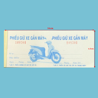 Phiếu Gửi Xe Gắn Máy Khổ 16 x 6.5cm Lốc 10 Quyển
