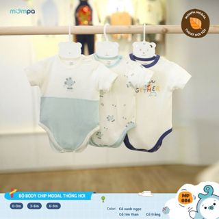 Bodychip cho bé sơ sinh Mompa cộc tay 0-9 tháng cúc bấm vải Modal lỗ thông hơi thoáng khí 886