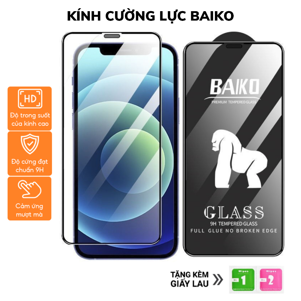 Kính Cường Lực iPhone Baikô Cao Cấp Full Màn Cho iPhone 6/6s/7/8/Plus/X/XS/XR/11/12/13/14/15/16/17/A