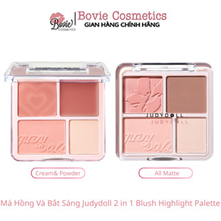  Phấn má hồng bắt sáng 4 ô Màu Judydoll Blush & Highlight Pallet Tự Nhiên Làm Sáng Gương mặt Cho Mọi Tone Da 9g 
