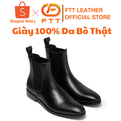 Giày da nam Chelsea Boots Ftt Leather màu đen dáng trơn đế phíp gỗ - Mã F703