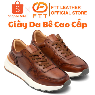 Giày Da Bê Nam êm Chân Dáng Thể Thao FTT Leather Đế Sneaker Cao Cấp Phối Họa Tiết Màu Nâu - GTF002BR
