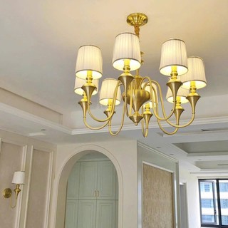 Đèn Chùm đồng chao vải Đèn chùm 8 tay Decor trang trí Phòng Khách Phòng Ngủ Sang Trọng 