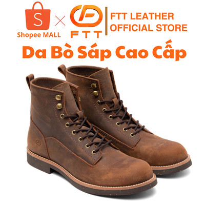 Giày da bò sáp Work Boots nam FTT Leather dáng bụi bặm màu nâu, đế cao cấp chống trơn trượt F705