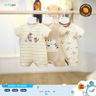 Bodysuit cho bé sơ sinh Mompa cộc tay 0-9 tháng vải Modal lỗ thoáng thông hơi thấm hút 890