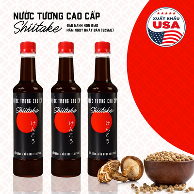 [525 ml] Combo 3 Chai Nước Tương Cao Cấp Shiitake Làng Chài Xưa Lên Men Từ Nấm Ngọt Và Đậu Nành