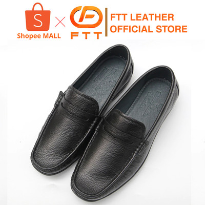 Giày lười da bò vân hạt nam cao cấp FTT Leather đế kếp siêu nhẹ êm chân bền bỉ màu đen mã F2687