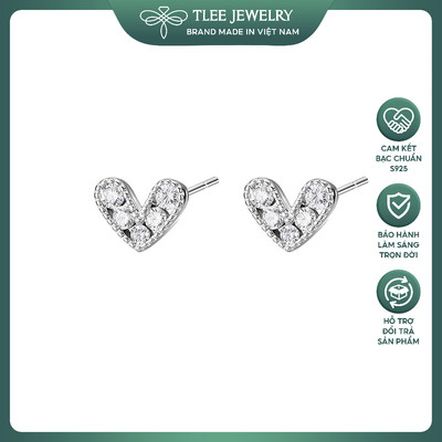 Bông tai bạc nữ TLEE tim viền hạt đính 5 viên đá Cz lấp lánh, sang trọng TLEE JEWELRY B0569