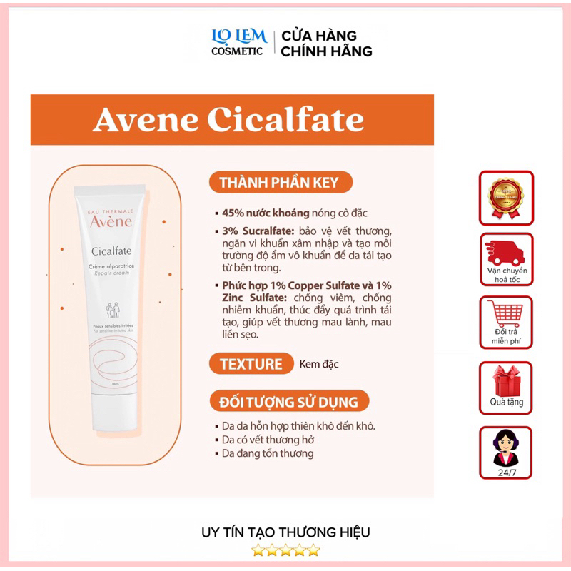 Kem Dưỡng Avene Cicalfate+ 40ml – Làm Dịu & Hỗ Trợ Phục Hồi Da, Phù Hợp Da Nhạy Cảm, Da Khô Bong