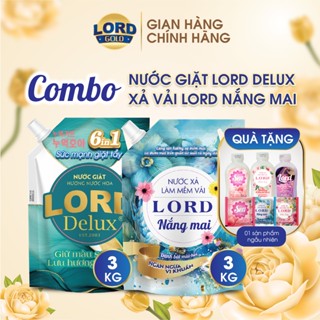 Combo Nước Giặt Xả Lord Delux Hương Nước Hoa túi 3.5kg & Nước Xả Làm Mềm Vải Lord Nắng Mai Đậm Đặc túi 3kg