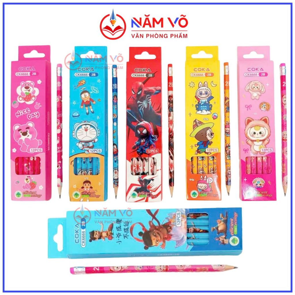 [ CK6666 ] HỘP 12 Cây Bút Chì Gỗ 2B / Viết Chì Gỗ 2B Coca CK 6666 Nét Đậm, Thân Lục Giác, Khó Gãy, C