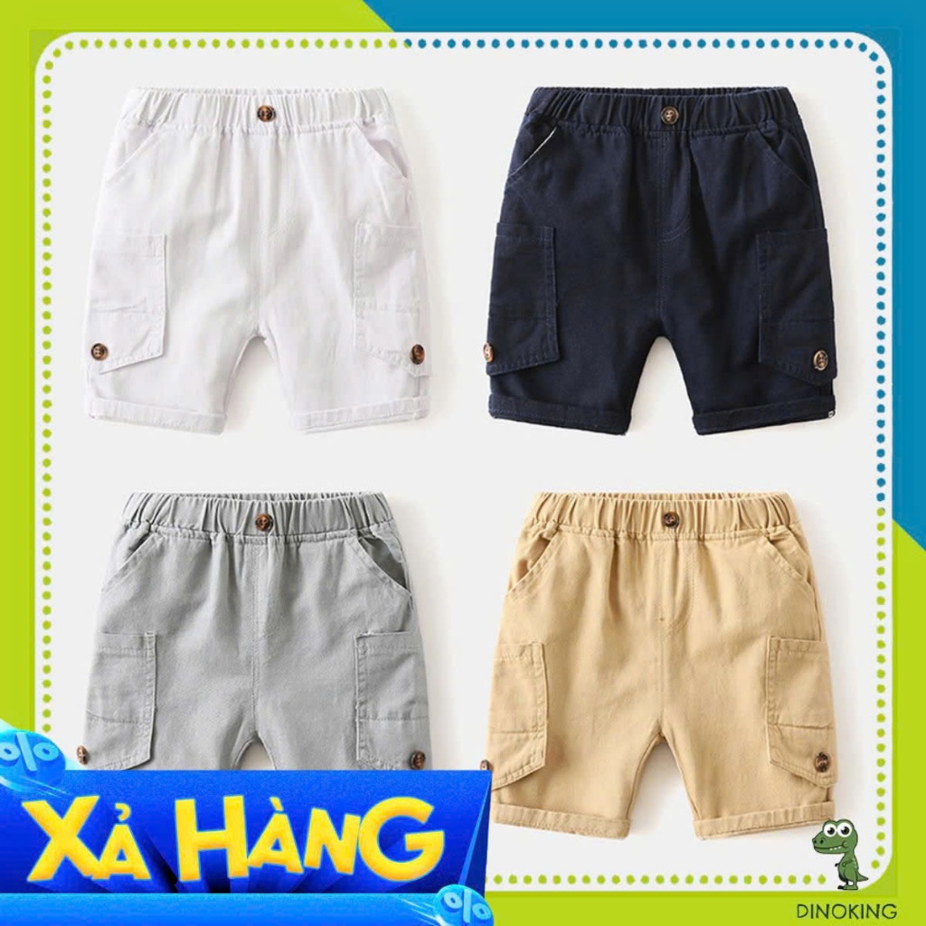 Quần đùi bé trai DINOKING Quần Short ngố trẻ em túi hộp mùa hè chất kaki mềm cho bé 2 - 8 tuổi QS01