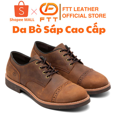 Giày da bò sáp nam Derby Quarter Brogue FTT Leather đế cao cấp chống trơn trượt F801