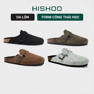Dép đế trấu sục Boston nam nữ unisex quai ngang da lộn đi học công sở bigsize chính hãng Hishoo VNXK  R109