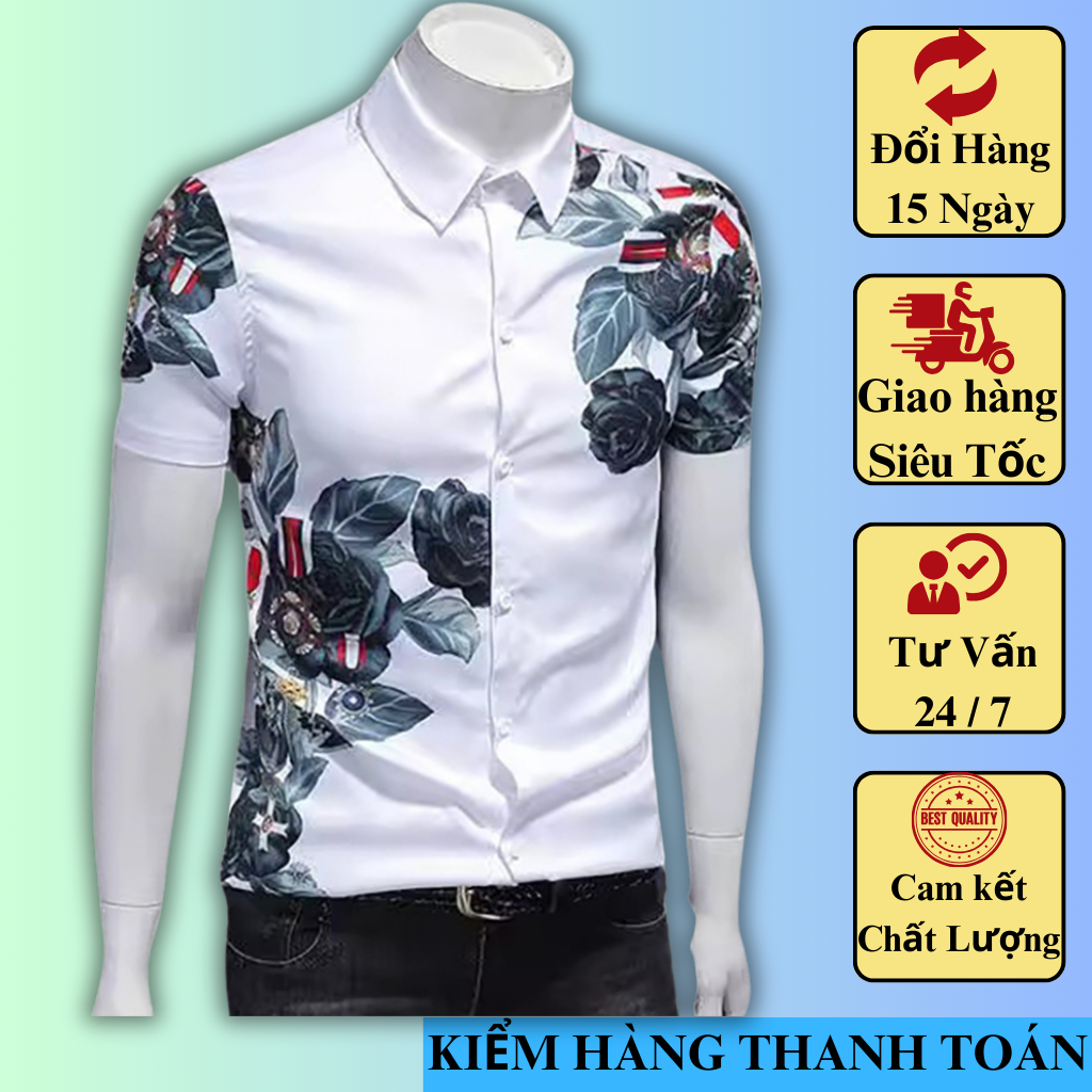 Áo sơ mi nam tay ngắn họa tiết thanh lịch sang trọng H98