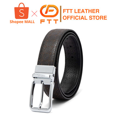Thắt lưng da bò nam họa tiết monogram FTT Leather mặt khóa xỏ kim xoay mặt cao cấp không rỉ