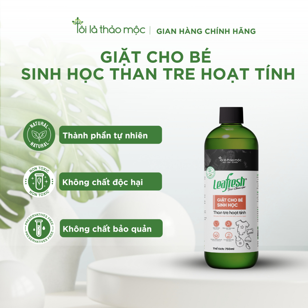 Giặt sinh học than tre hoạt tính cho bé Leafresh 750ml/ 2L - khử khuẩn, khử mùi, an toàn cho trẻ sơ 