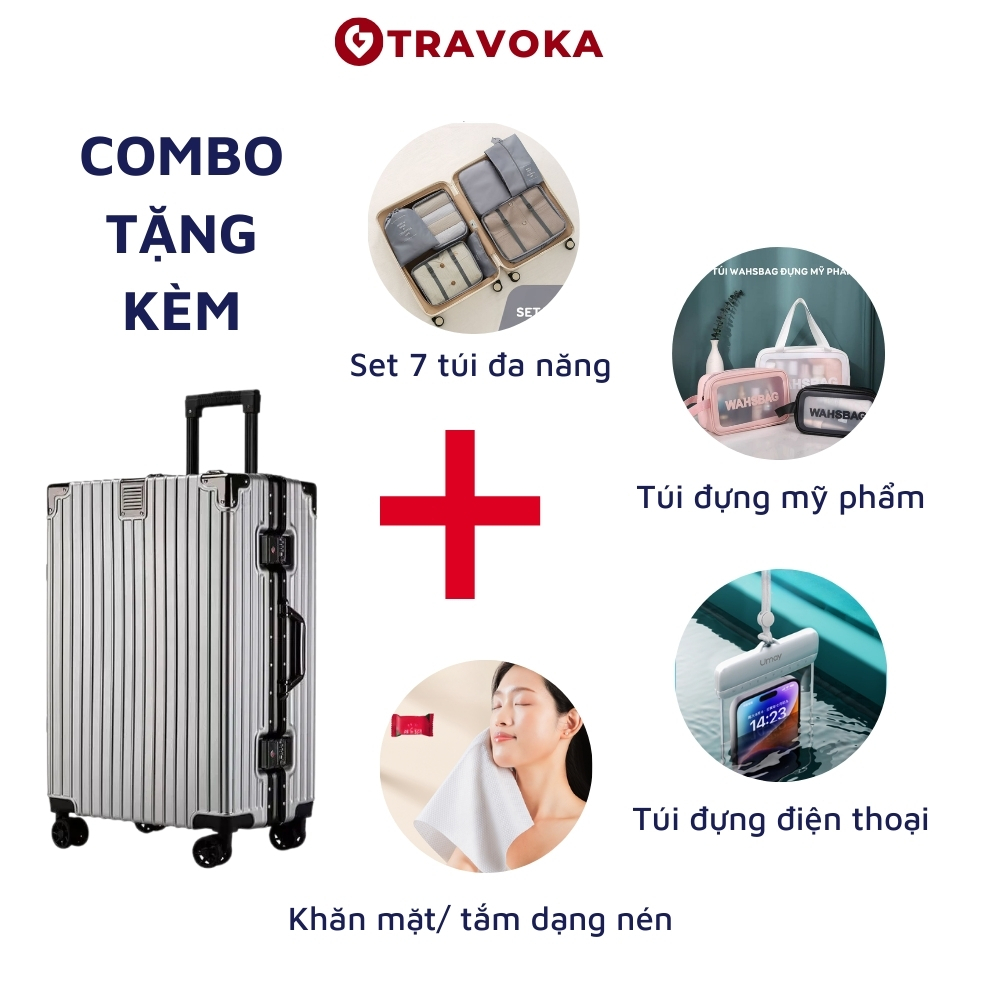 Vali khung nhôm cao cấp có khóa 3 số chịu lực 100kg sức chứa từ 20kg đến 30kg có đủ size 20/24/28