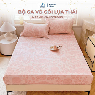 Bộ ga giường và vỏ gối lụa thái M2T BEDDING mềm, mịn, mát gồm 1 ga giường và 2 vỏ gối nằm