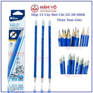 [ 6868 ] HỘP 12 Cây Bút Chì Gỗ 2B / Viết Chì Gỗ 2B Thân Xanh, Ngòi Chì Đen, Nét Đậm, Thân Tam Giác, Khó Gãy, Có Gôm King