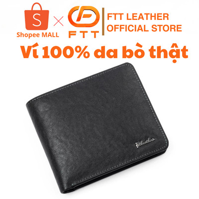 Bóp da bò nam dáng ngang cao cấp FTT Leather tiện lợi nhiều ngăn để thẻ cam kết da thật V9003B