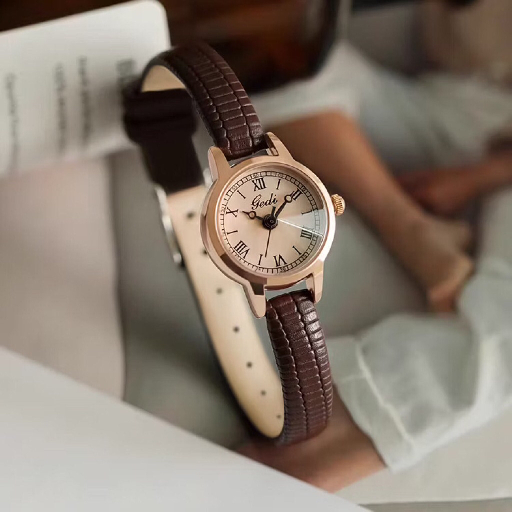 Đồng Hồ Nữ Gedi chính hãng Dây Da Mặt Tròn Size 20mm Chống Nước 3ATM Mã 14011.