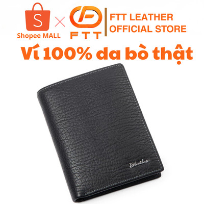 Bóp da nam dáng đứng cao cấp FTT Leather tiện lợi nhiều ngăn để thẻ cam kết da thật V9001B