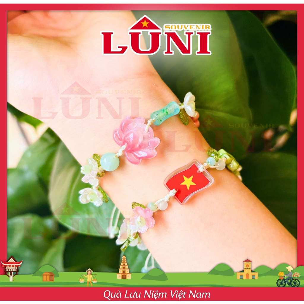 Vòng tay handmade lá cờ Việt Nam, vòng tay nhỏ xinh hoa sen Việt Nam, quà tặng lưu niệm ý nghĩa dễ t