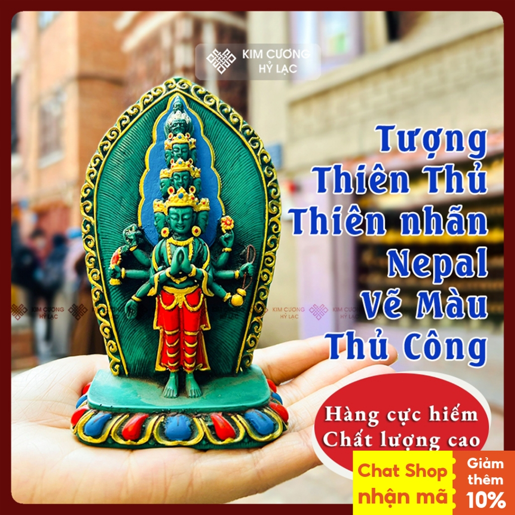Tượng Thiên Thủ Thiên Nhãn Nepal -Hàng Hiểm [Mật Tông Việt Nam]Chất Liệu Bột Sa Thạch Vẽ Màu Thủ Côn