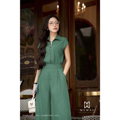 Set Áo Kiểu Và Quần Suông Nữ MY WAY Cổ Đức Sát Nách Phối Cúc Cách Điệu Tinh Tế Sang Trọng 1MAB01565 - 1MQB01566 - GI0