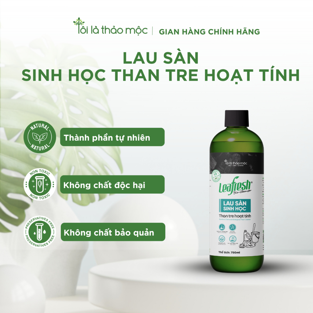 Lau sàn sinh học than tre hoạt tính Leafresh 750m - sạch bóng, kháng khuẩn, an toàn cho bé & thú cưn