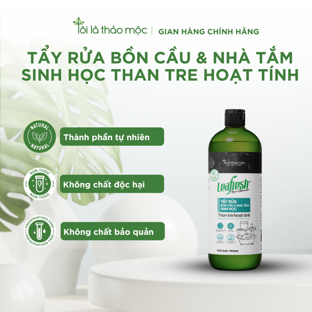 Tẩy rửa bồn cầu, nhà tắm sinh học than tre hoạt tính Leafresh 750ml - sạch khuẩn, khử mùi, an toàn c
