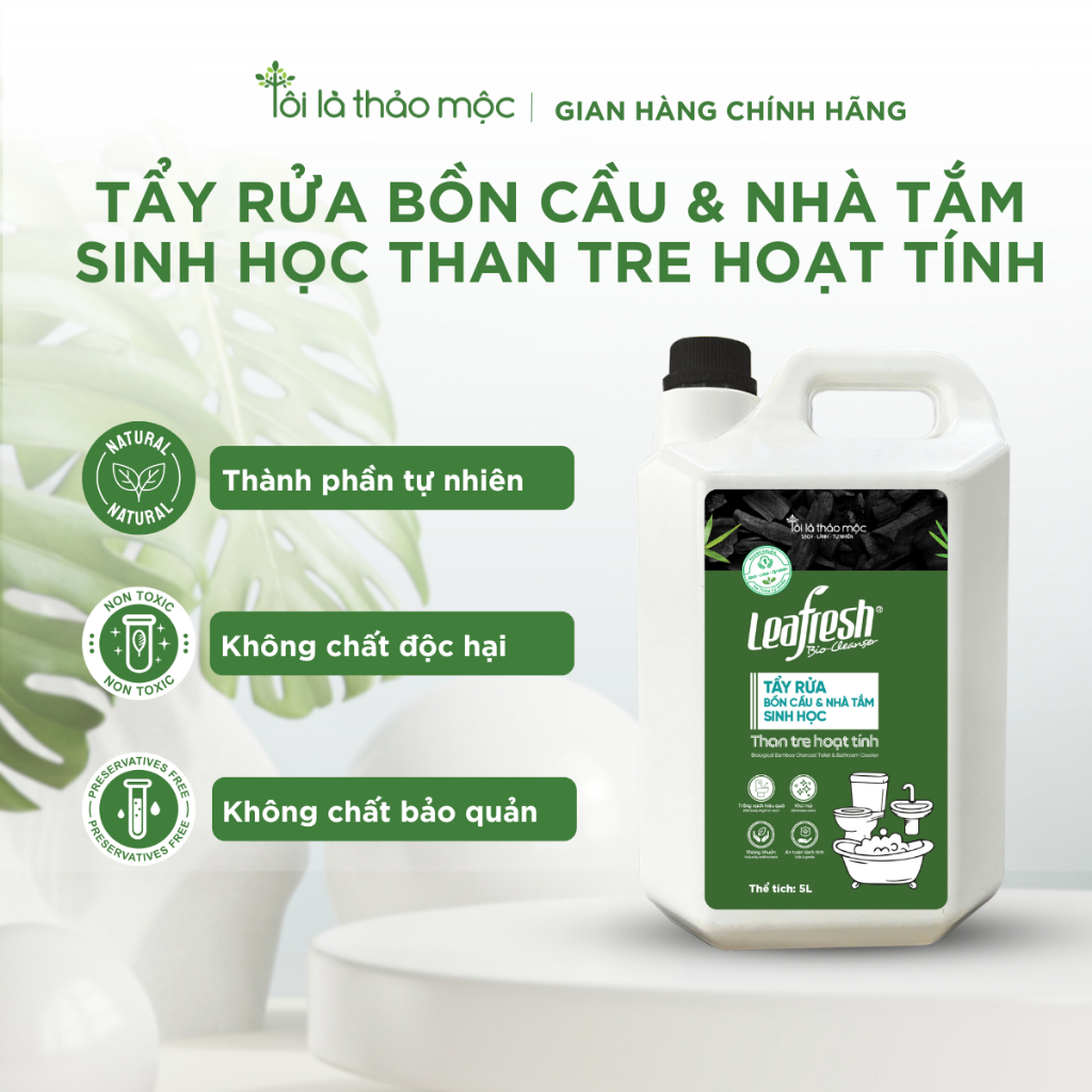 Tẩy rửa bồn cầu, nhà tắm sinh học than tre hoạt tính Leafresh 5L - sạch khuẩn, khử mùi, an toàn cho 