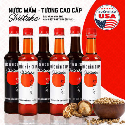 [TẶNG Nước tương ăn bún] Thùng 6 chai 3 TƯƠNG - 3 MẮM CHAY  Shiitake chai nhựa 525ml Làng Chài Xưa