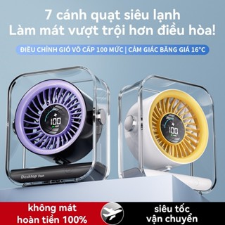 Quạt Để Bàn Mini USB Sạc Pin 3000mAh – Gió Mạnh Êm Ái, 100 Cấp Độ, Dùng Cho Phòng Ngủ & Văn Phòng