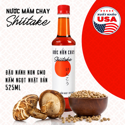 Nước mắm chay cao cấp Shiitake 525ml ủ chượp từ đậu nành, nấm ngọt và trái thơm Làng Chài Xưa