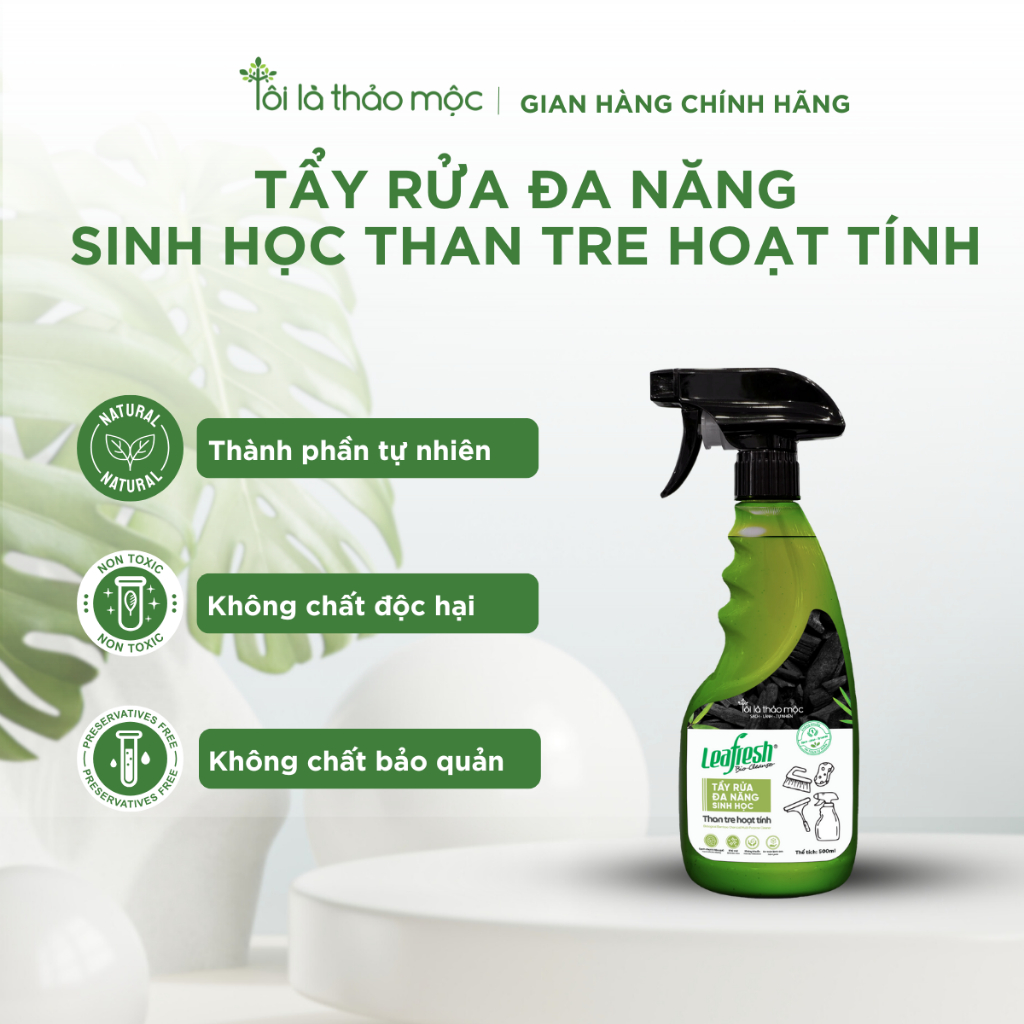 Tẩy rửa đa năng sinh học than tre hoạt tính Leafresh 500ml – sạch dầu mỡ, an toàn da tay, kháng khuẩ