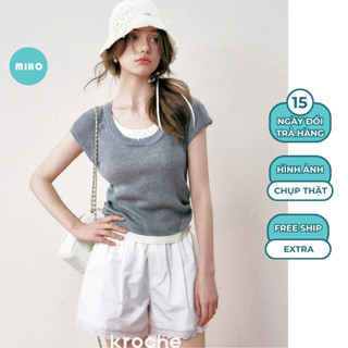 Áo thun tăm cổ rộng phối cổ nơ Miho House