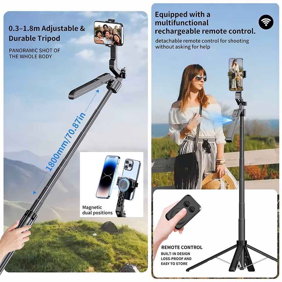 Tiankeplus Hít nam châm1.8M gậy chụp hình 4 chân Hợp kim nhôm chắc chắn - Camera AI nhận diện khuôn mặt và theo dõi 360 | BigBuy360 - bigbuy360.vn