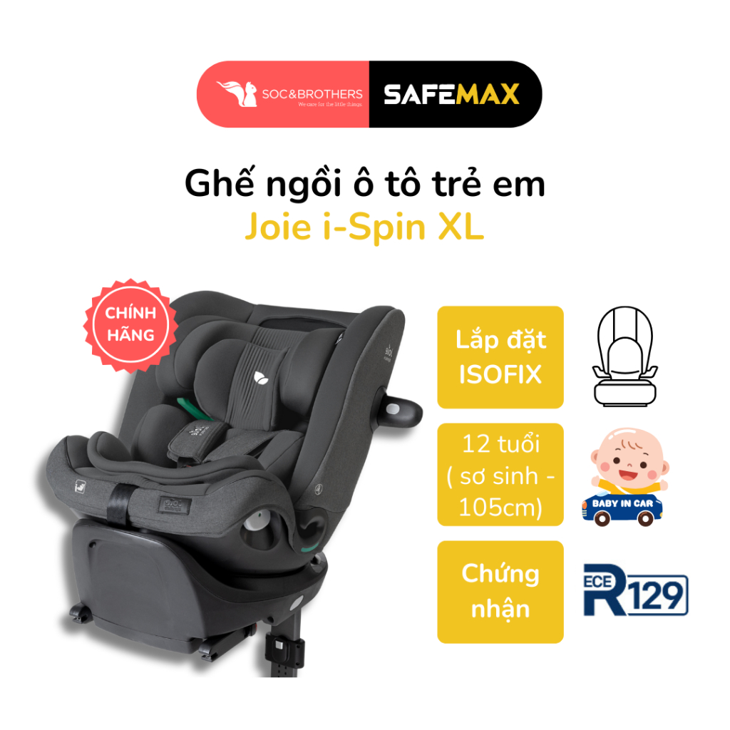 Ghế ngồi ô tô cho bé Joie i-Spin XL Ebony - Kết nối Isofix - cho bé từ 40 - 150 cm (0 - 12 tuổi) - S