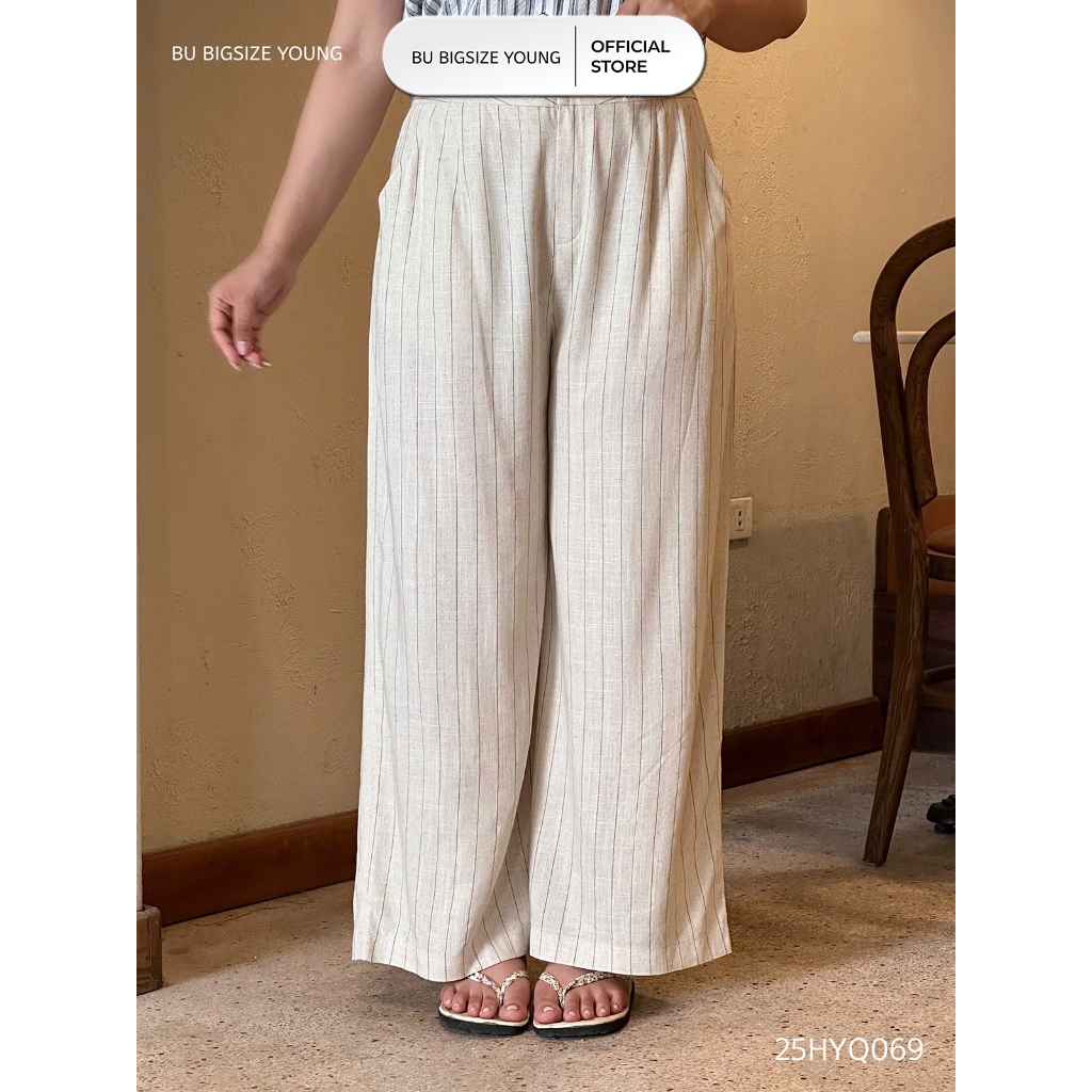 Quần ống rộng kẻ BIGSIZE (55kg đến 95kg) – 25HYQ069 - [BU Bigsize Young]