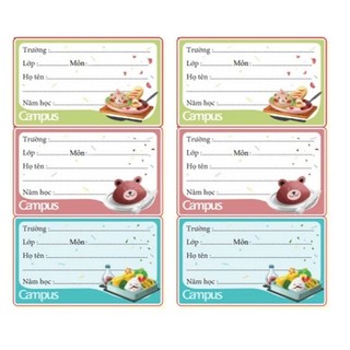 [Combo 2/1] Bịch 18/12 Nhãn Vở Học Sinh Campus Basic – Dán Ghi Môn, Lớp, Họ Tên – Dán Nhanh, Chống Lem Mực, Thiết Kế Đẹp