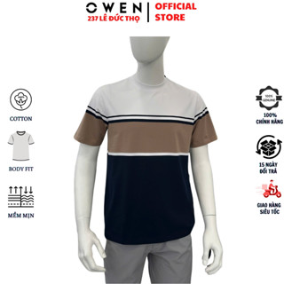Áo thun nam ngắn tay cổ tròn OWEN TSN253681 phông Tshirt phom body fit tôn dáng màu trắng đen be cao cấp vải cotton mềm