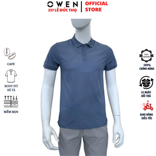 Áo thun cổ bẻ OWEN APV253661 polo nam ngắn tay Màu xanh đậm vải cafe mềm mại cao cấp phông dáng body fit trẻ trung